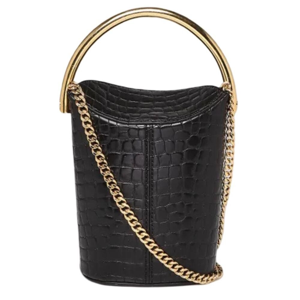 New Stella McCartney Black Croc Embossed Bucket Bag Gold Handle W/ Dust Bag